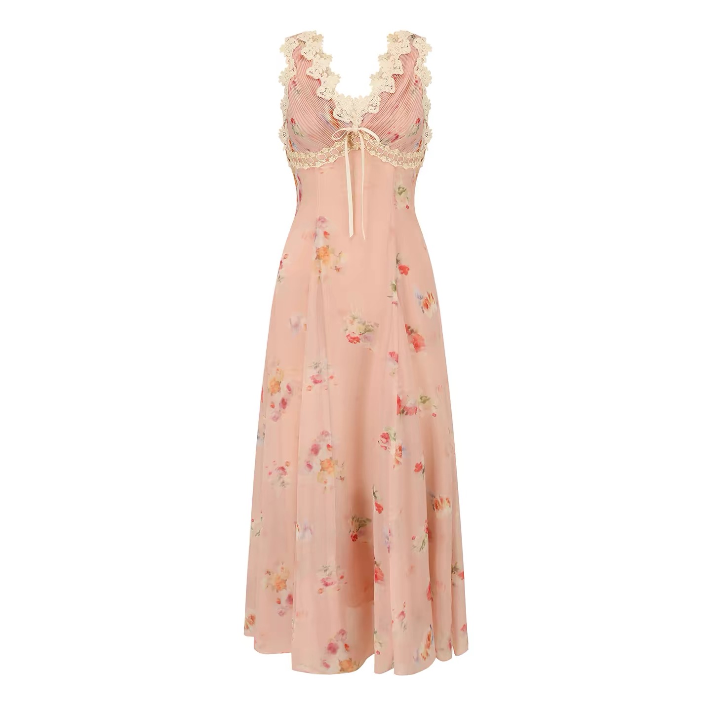 LaceMade váy hoa nhí cổ V phối ren_Y57