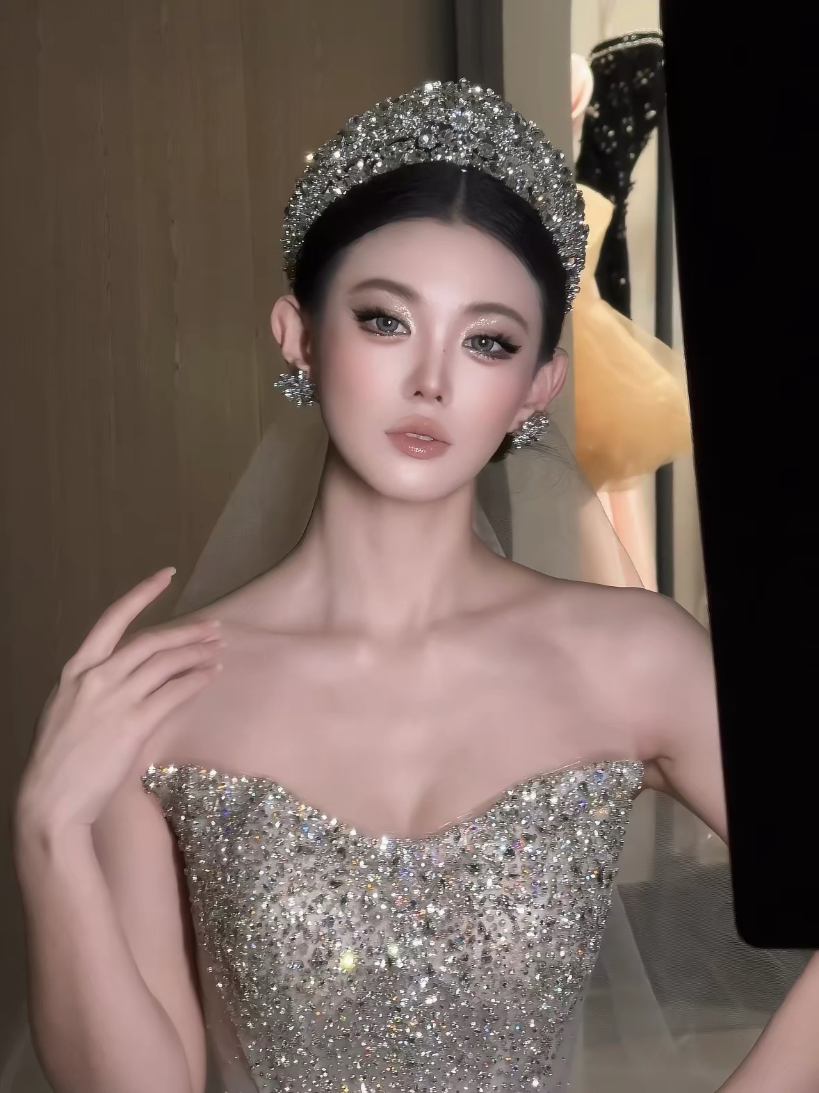 Cài tóc cô dâu vương miện đính đá pha lê_X22