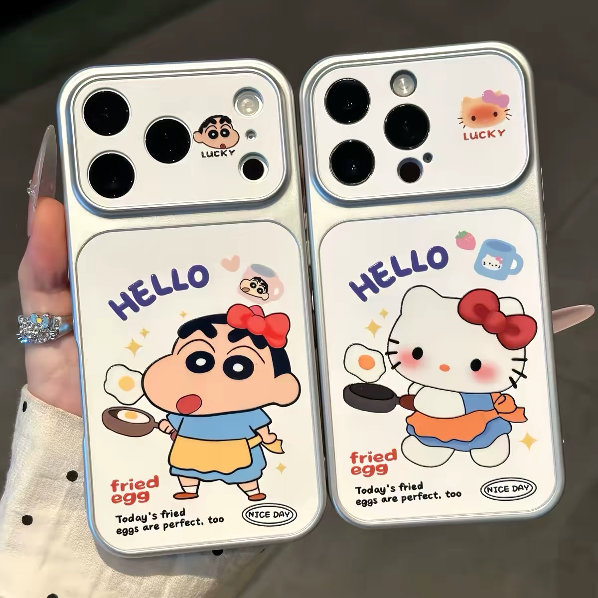 Ốp lưng Shin và Hello Kitty chiên trứng_O202 (Iphone, Huawei, Honor, OPPO, Vivo, Xiaomi & Redmi)