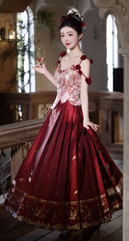 Váy cổ điển thêu hoa phối chuỗi trang trí_I46