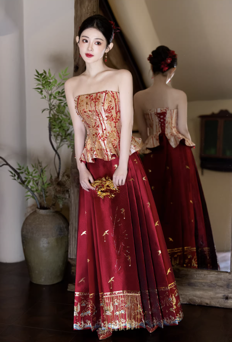 Váy dài corset họa tiết thêu cổ điển_I49