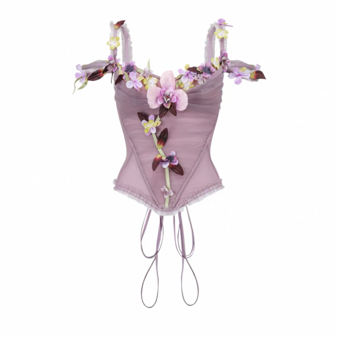 LaceMade váy corset xếp ly đính hoa_V41