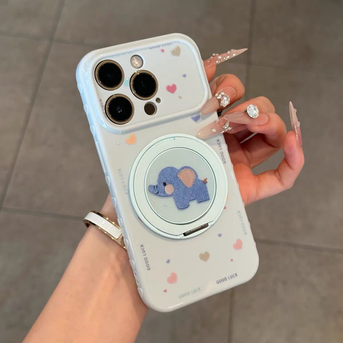 Ốp lưng hình voi pastel kèm giá đỡ điện thoại_O152 (Iphone, Huawei, Honor, OPPO, Vivo, Xiaomi & Redmi)