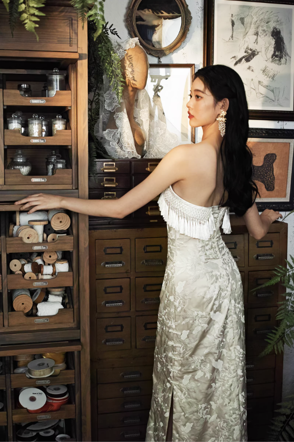 Váy cưới cúp ngực ren tua rua dáng ôm vintage_I31