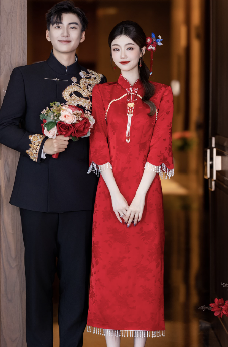 Sườn xám gấm hoa dáng dài dịu dàng_I83