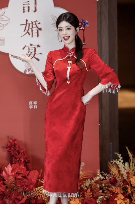 Sườn xám gấm hoa dáng dài dịu dàng_I83