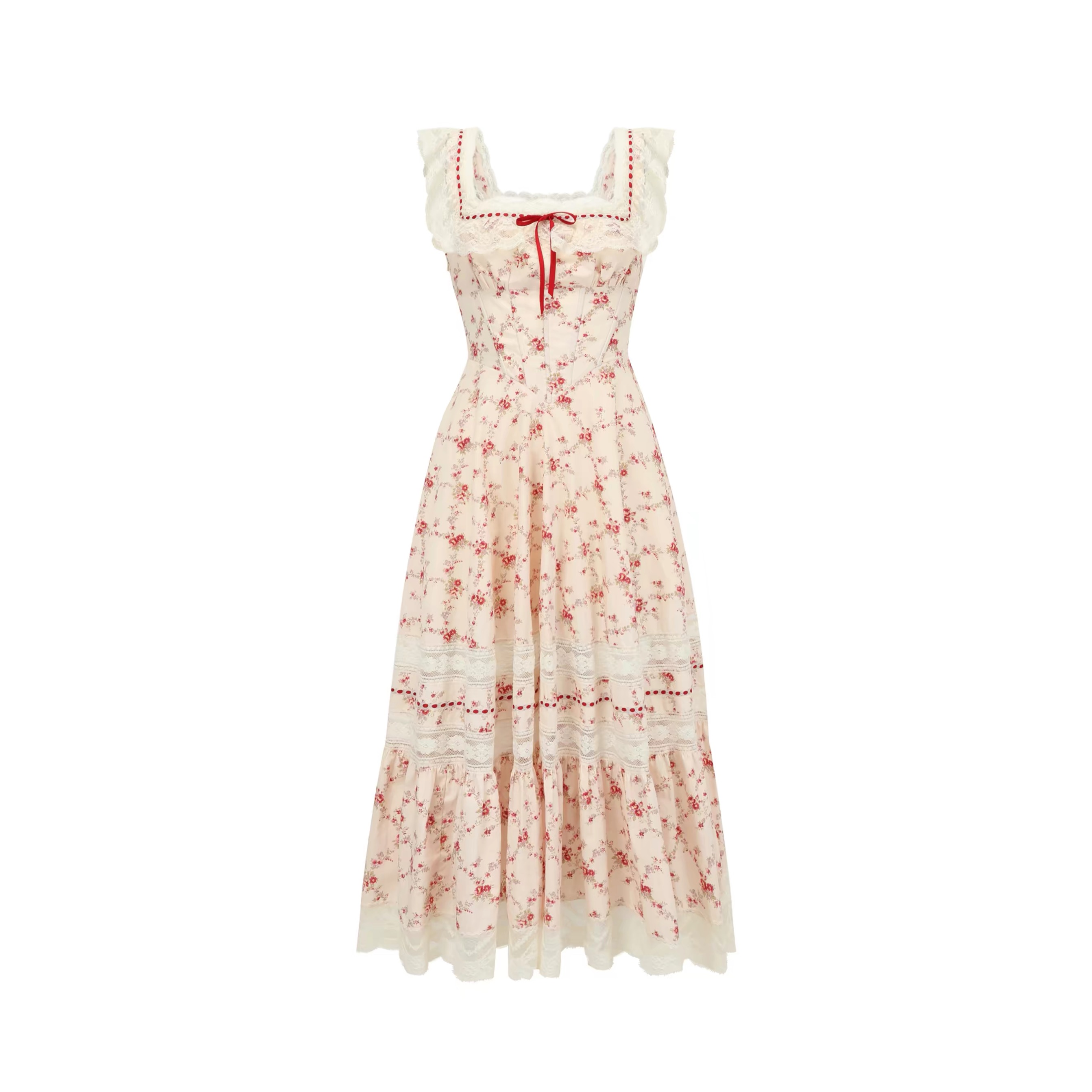 LaceMade váy hoa cổ vuông phối ren_Y91