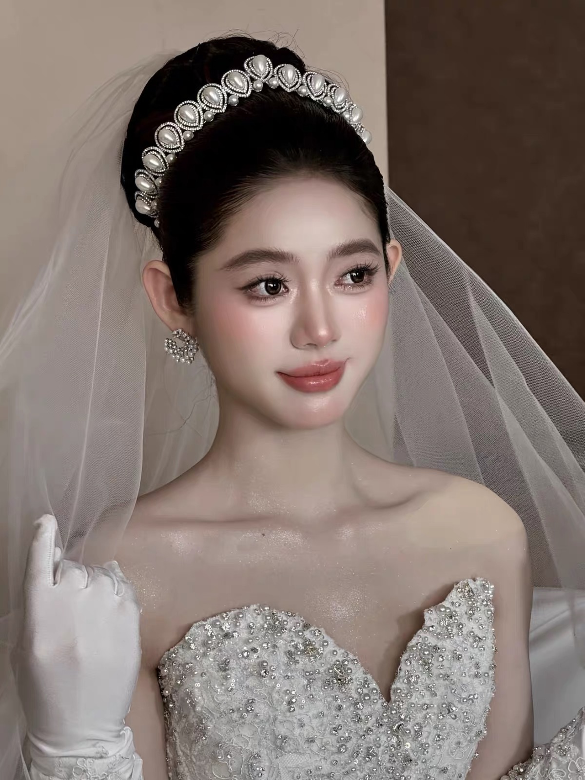 Cài tóc cô dâu đính ngọc trai bản lớn_X19