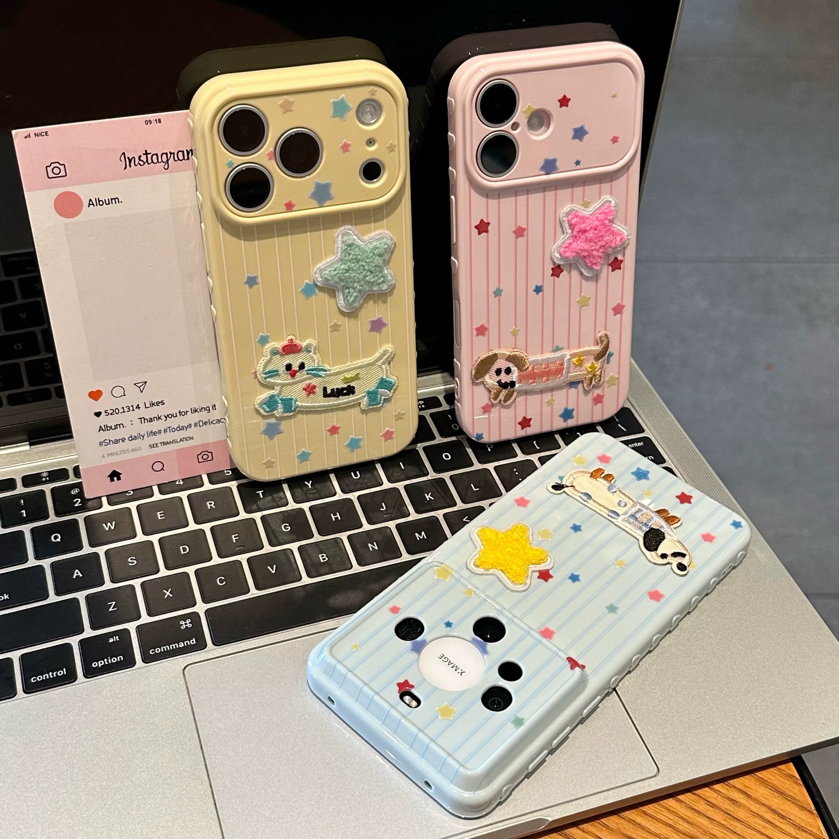 Ốp lưng Cún sao bông thêu_O121 (Iphone, Huawei, Honor, OPPO, Vivo, Xiaomi & Redmi)