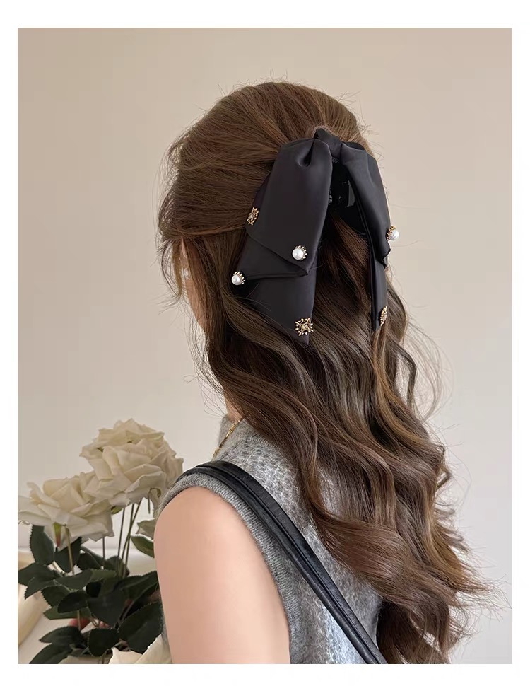 Kẹp tóc nơ đính ngọc trai_T13