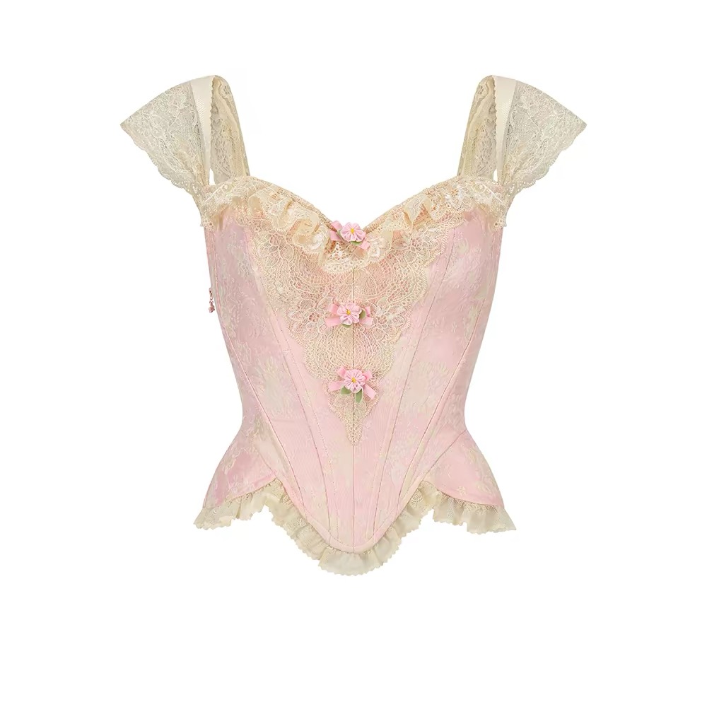 Lacemade váy corset ren hồng kem công chúa vintage_V28