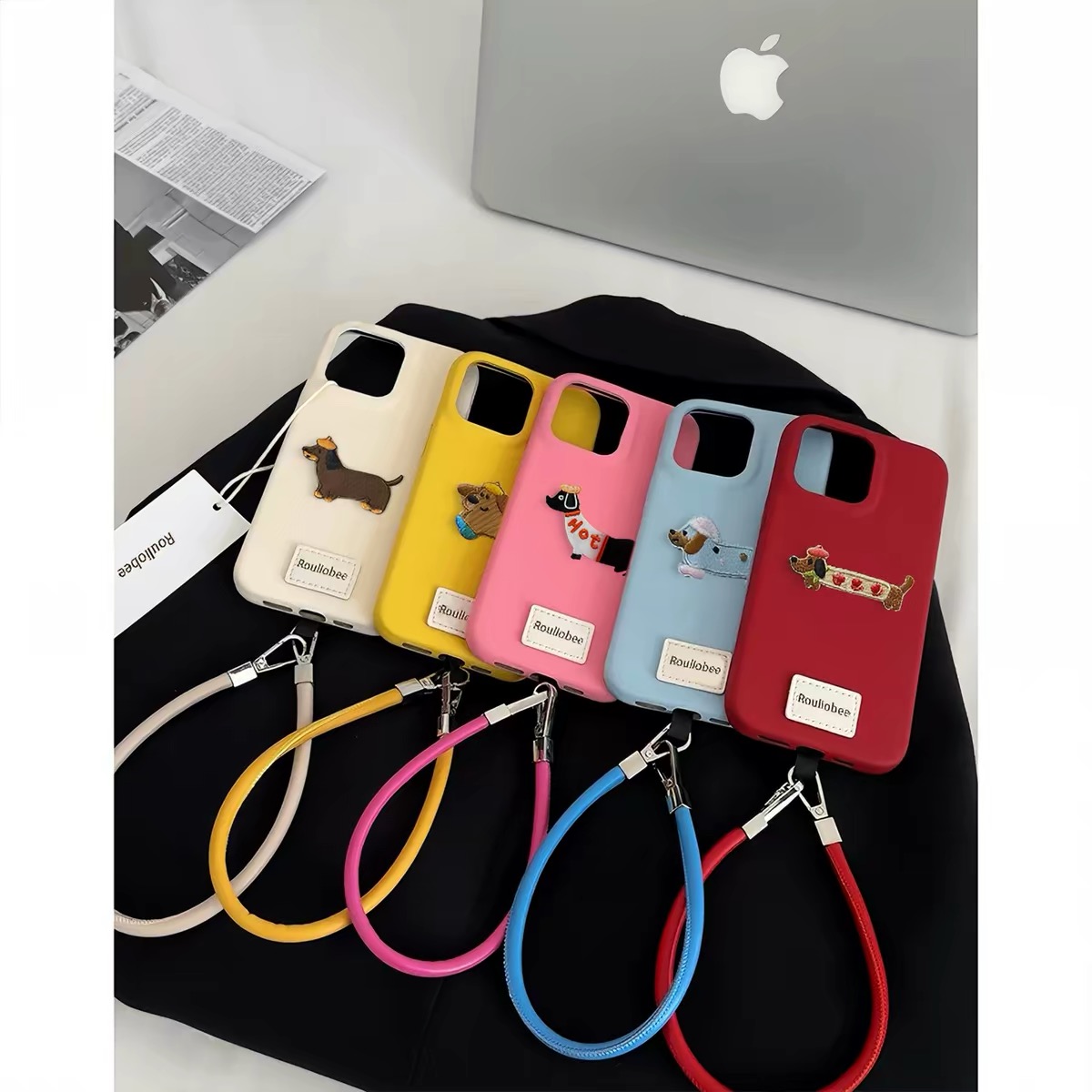 Ốp lưng điện thoại da mềm thêu hình cún kèm dây đeo_O195 (Iphone & Huawei)