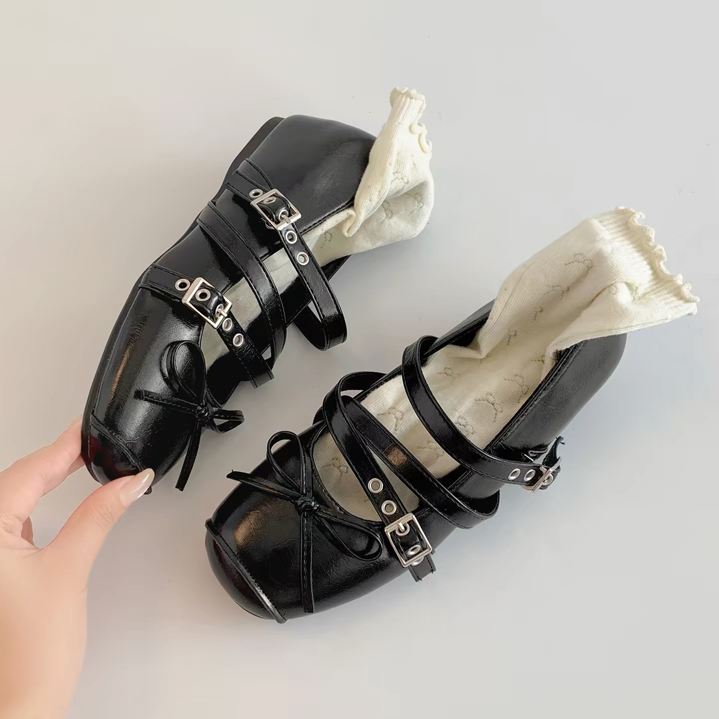 Giày búp bê quai dây phối khóa nữ tính_P07