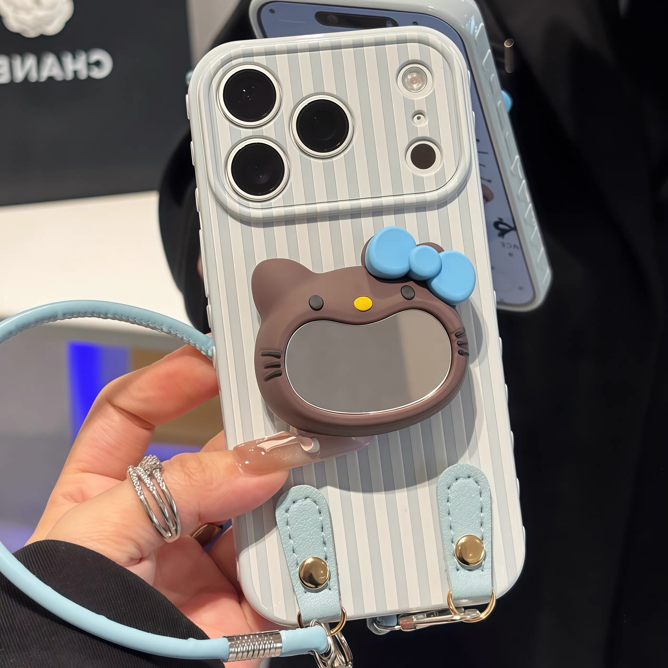 Ốp lưng Hello Kitty gương kèm dây đeo_O120 (Iphone, Huawei, Honor, OPPO, Vivo, Xiaomi & Redmi)