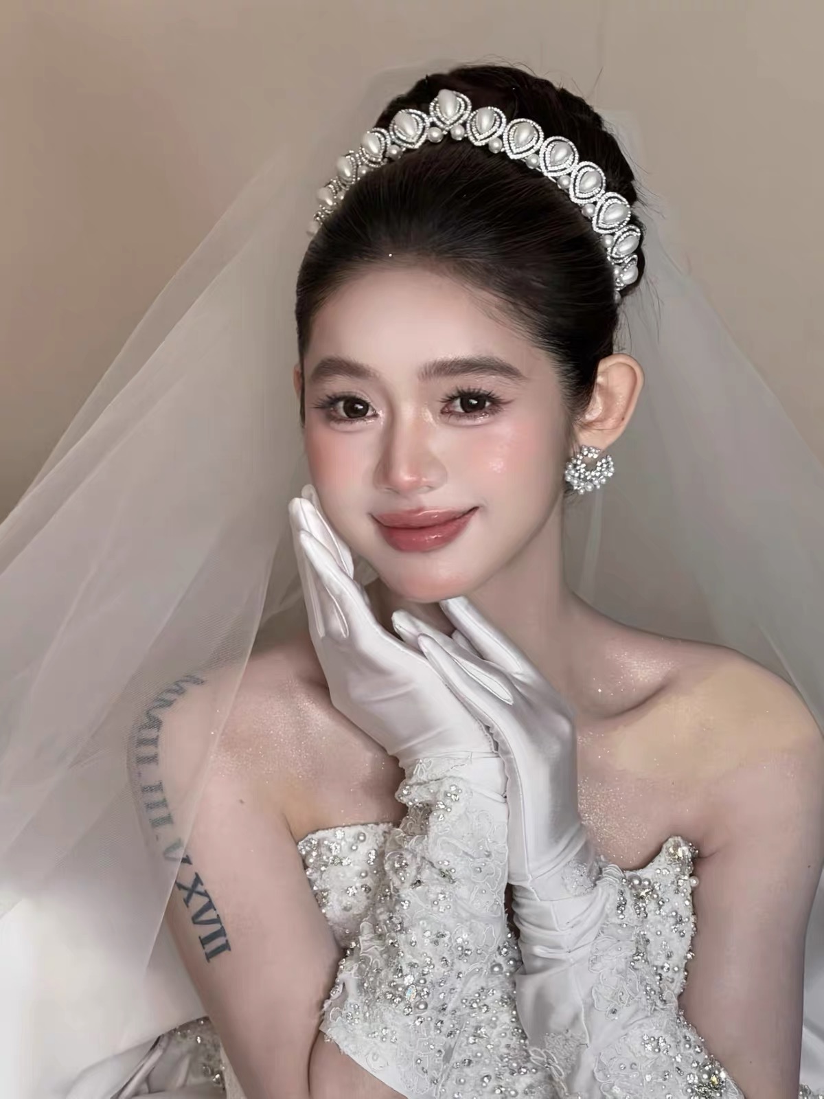 Cài tóc cô dâu đính ngọc trai bản lớn_X19