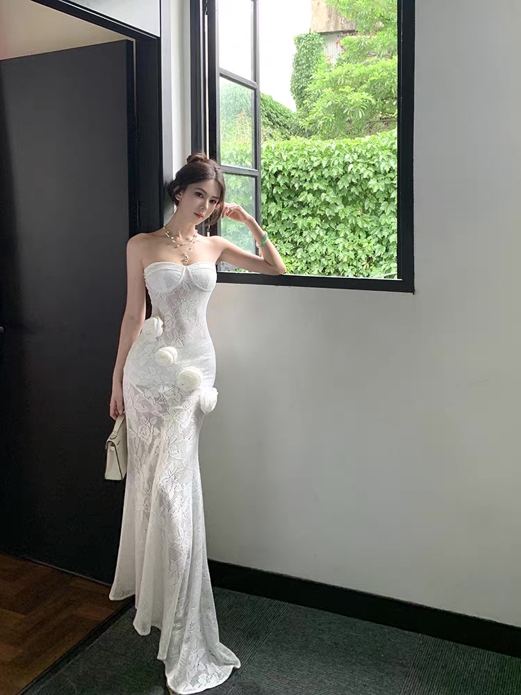 Váy maxi ren dáng ôm phối hoa_Y116