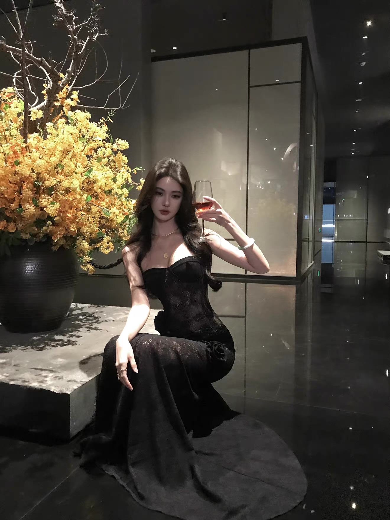 Váy maxi ren dáng ôm phối hoa_Y116