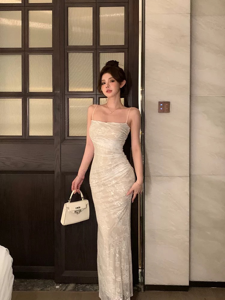 Đầm body ren dài 2 dây dáng ôm quyến rũ_Y05