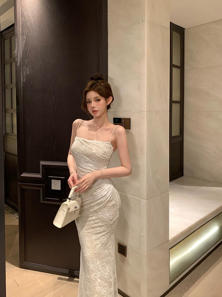 Đầm body ren dài 2 dây dáng ôm quyến rũ_Y05