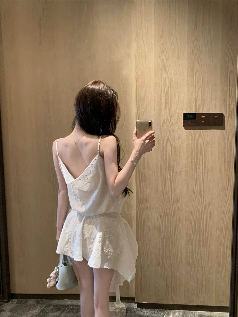 Đầm 2 dây ren dáng ngắn bay nhẹ nữ tính_Y04