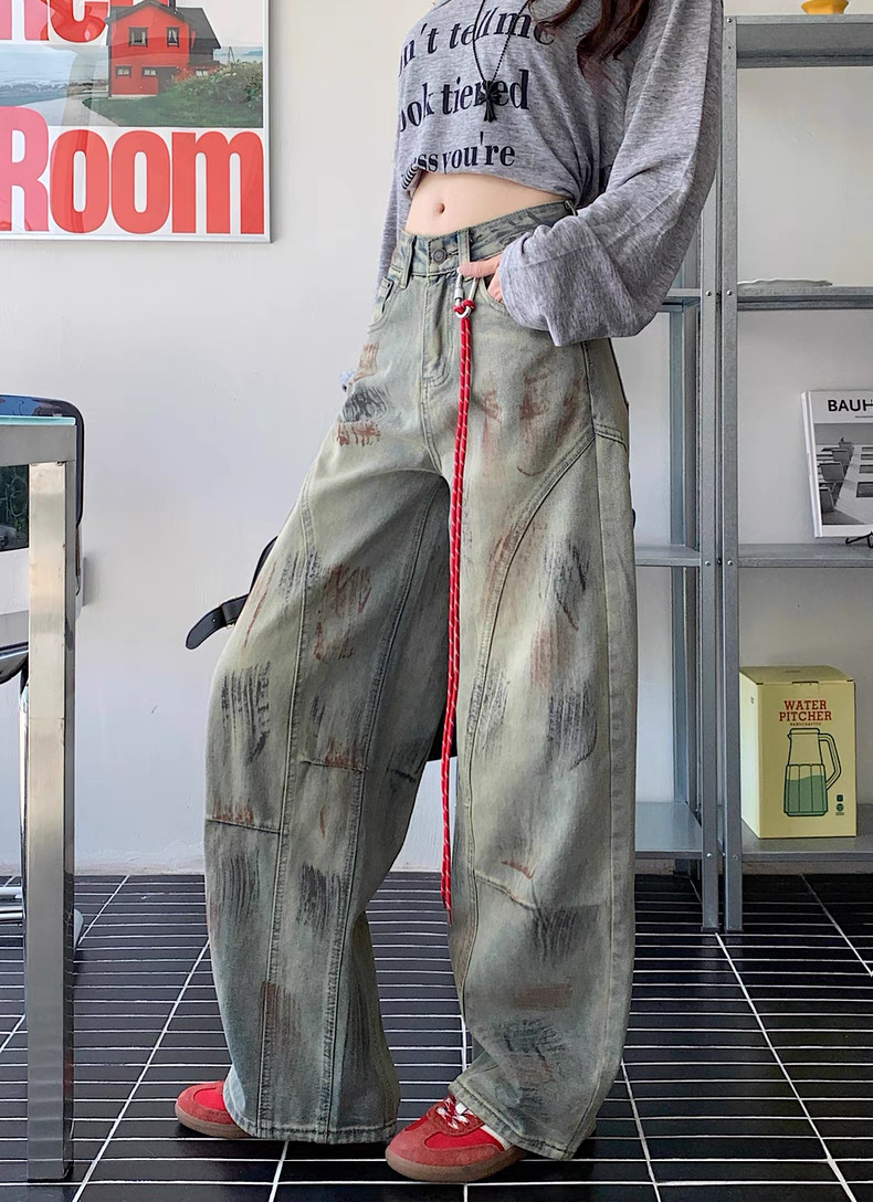 Quần jean ống rộng wash loang cá tính_E03
