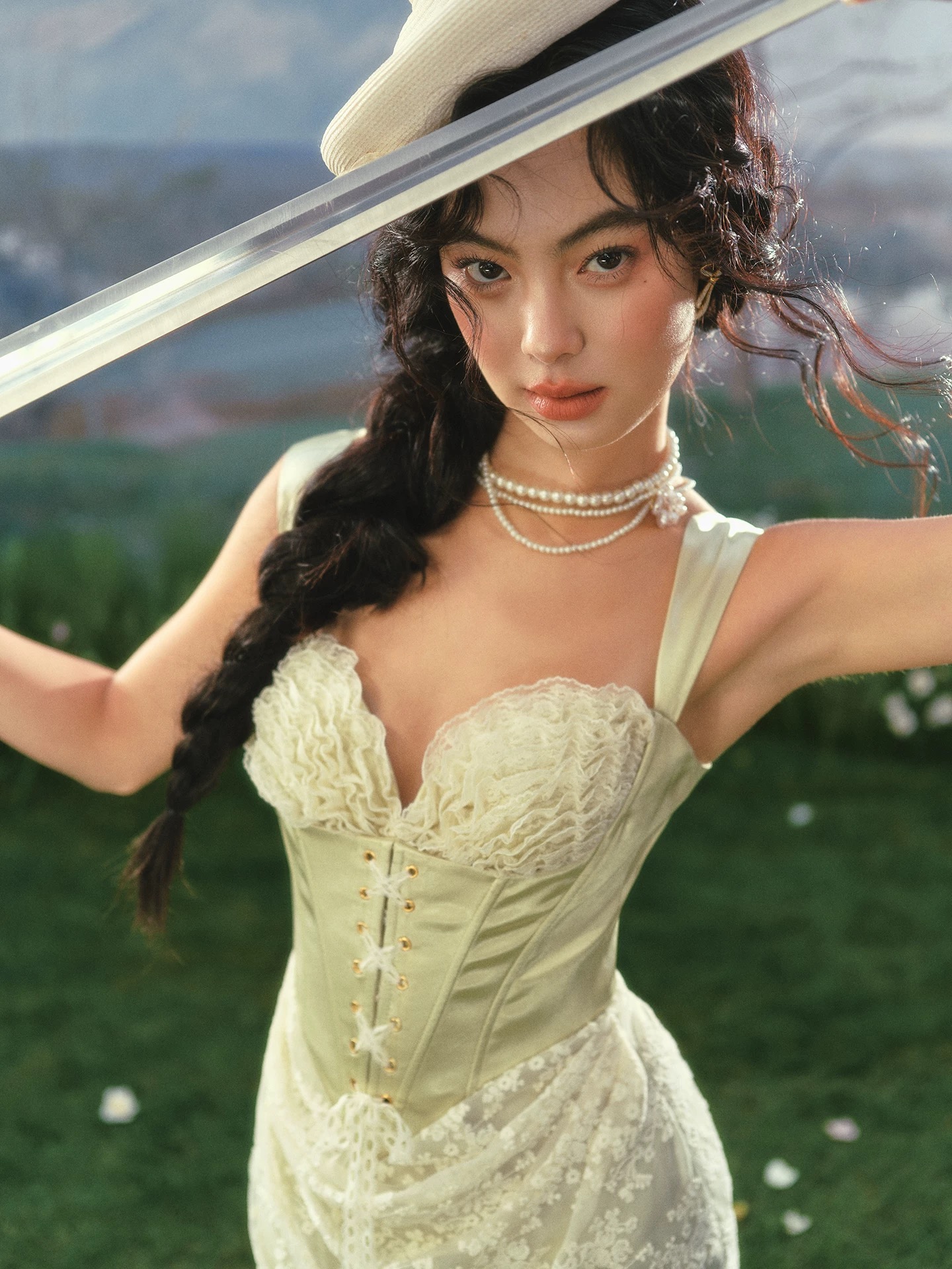 Lacemade váy ren corset xanh pastel thanh lịch_Y10