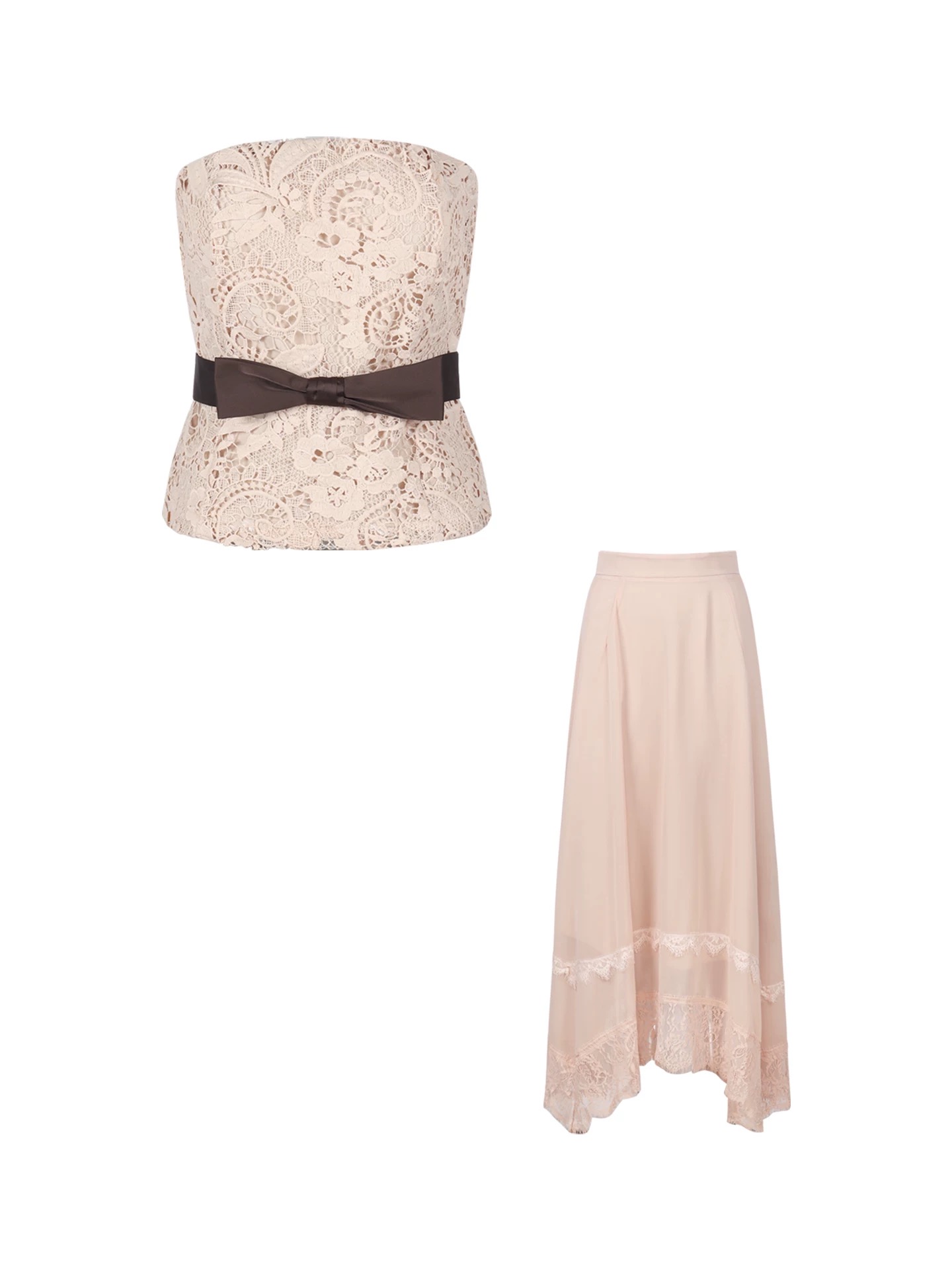 Áo ren chân váy dài thắt nơ eo tiểu thư_V33