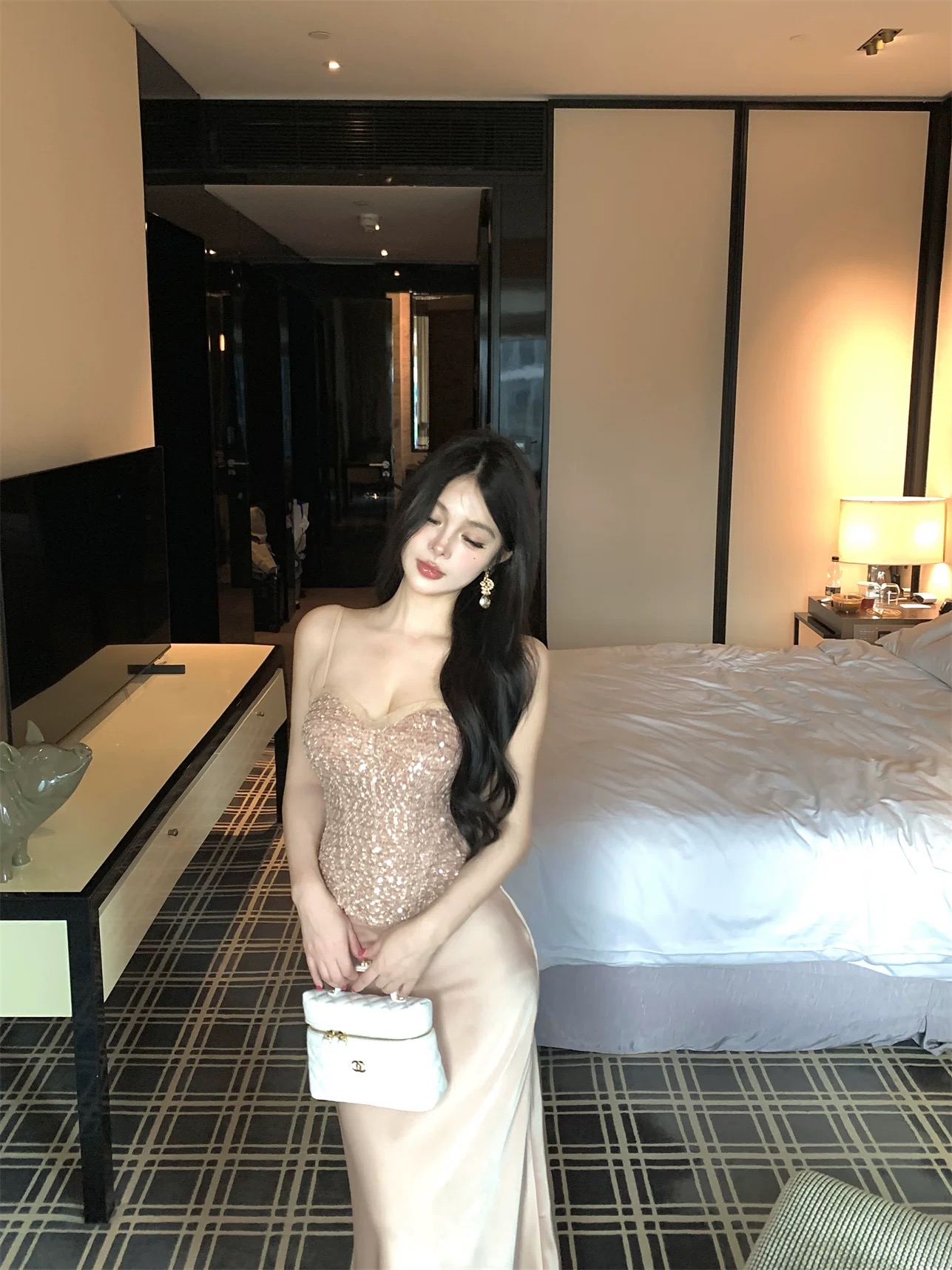 Váy body dài cúp ngực đính đá sang chảnh_V34