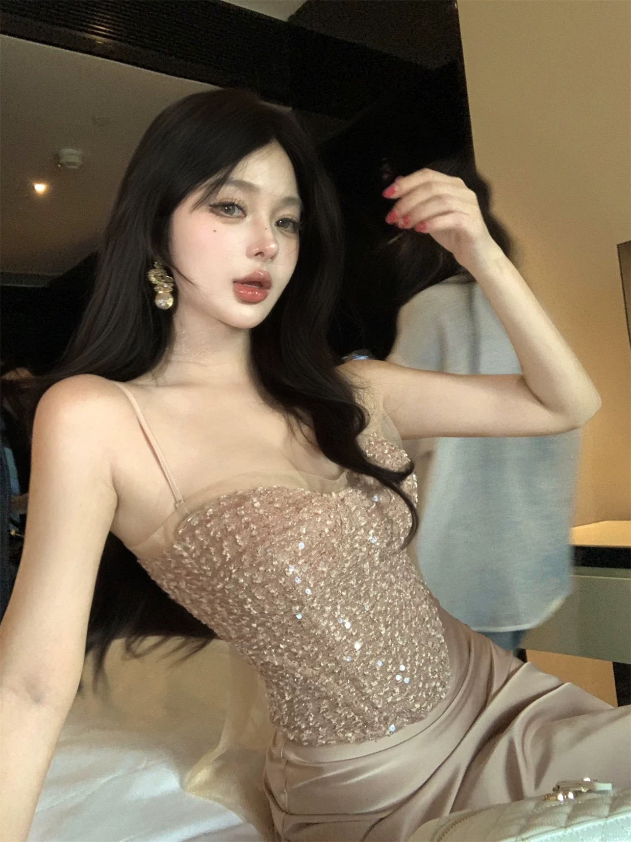 Váy body dài cúp ngực đính đá sang chảnh_V34