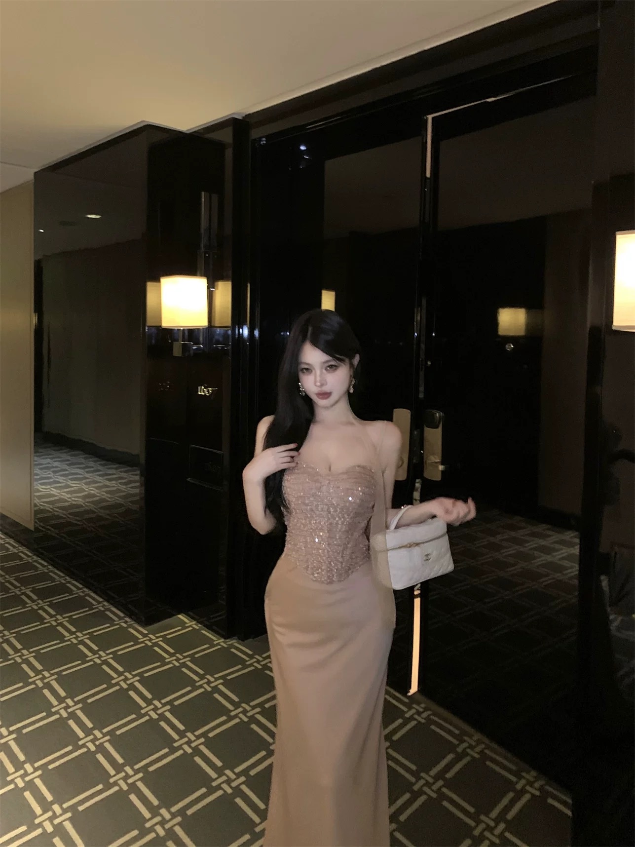 Váy body dài cúp ngực đính đá sang chảnh_V34