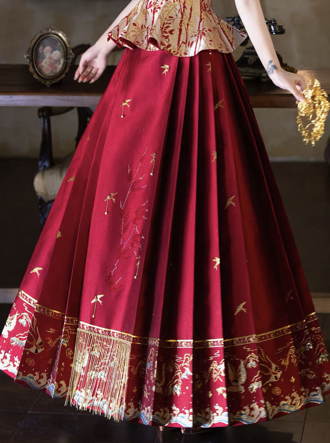 Váy dài corset họa tiết thêu cổ điển_I49