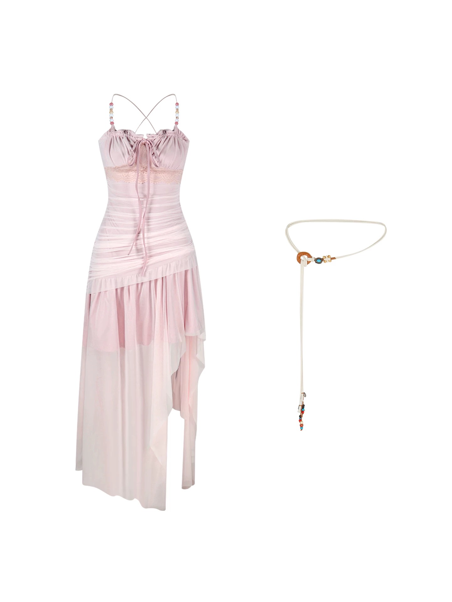 Váy body xẻ đùi hồng nude phong cách tiểu thư_Y28