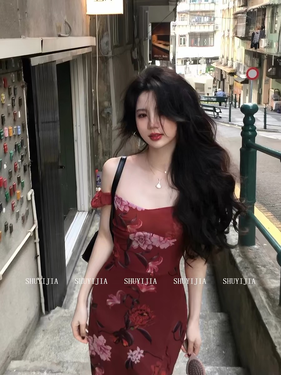 Váy ôm xẻ tà họa tiết hoa vintage_Y30