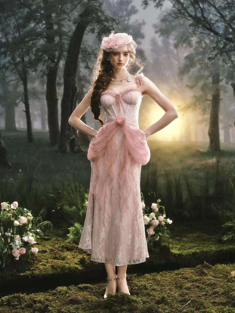 LaceMade váy ren dáng midi tiểu thư_Y36