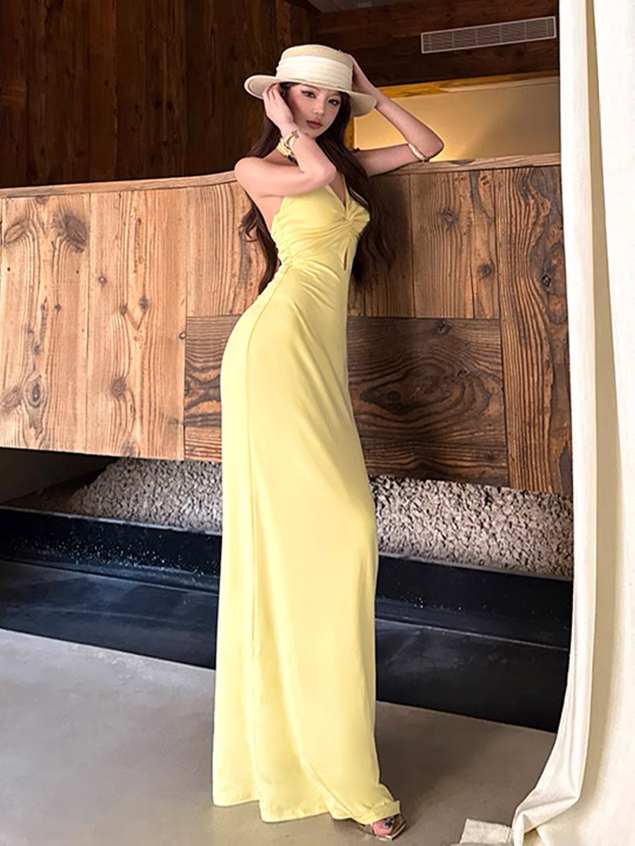 Váy dài cổ yếm nhún ngực_Y37