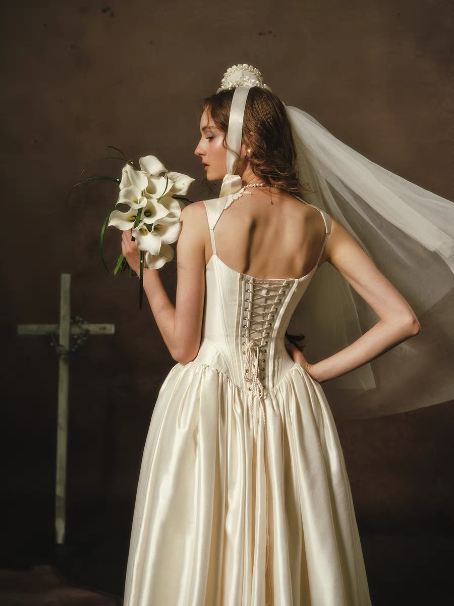 LaceMade váy corset satin phối ren cổ điển_Y60