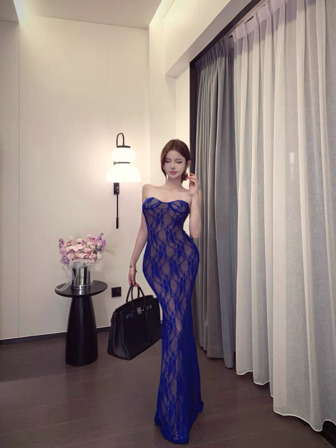 Váy ren xuyên thấu ôm dáng cúp ngực quyến rũ_Y61