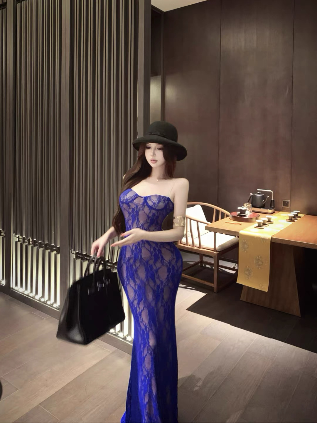 Váy ren xuyên thấu ôm dáng cúp ngực quyến rũ_Y61