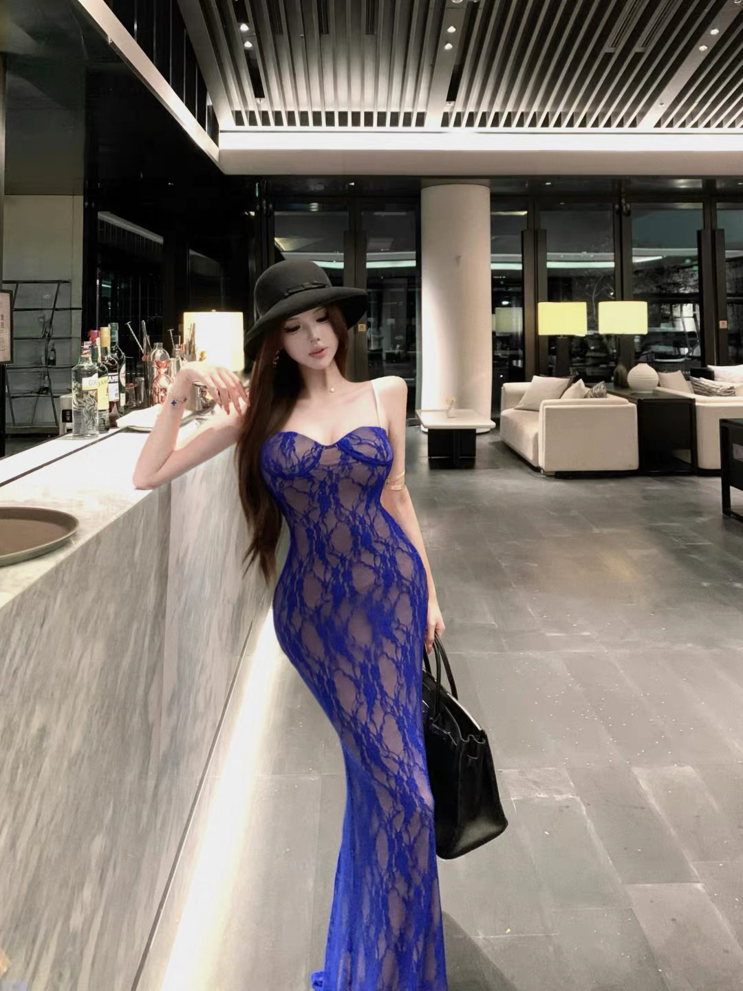 Váy ren xuyên thấu ôm dáng cúp ngực quyến rũ_Y61