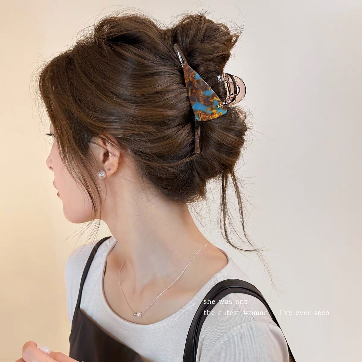 Kẹp tóc càng cua vân đá ngọc trai đính đá_T22