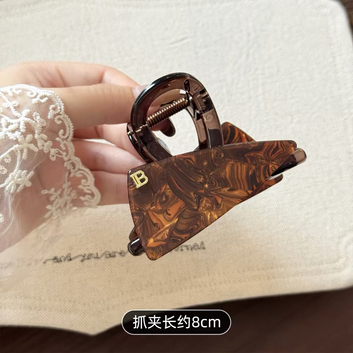 Kẹp tóc càng cua vân đá ngọc trai đính đá_T22