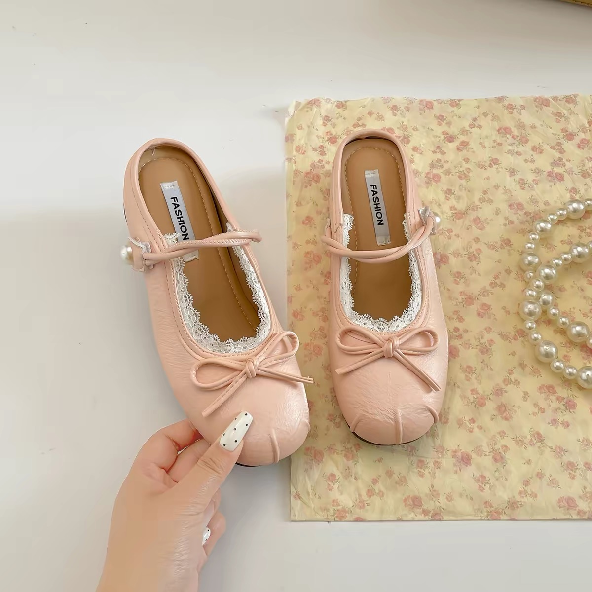 Giày búp bê quai ngang phối nơ ngọc trai_P12
