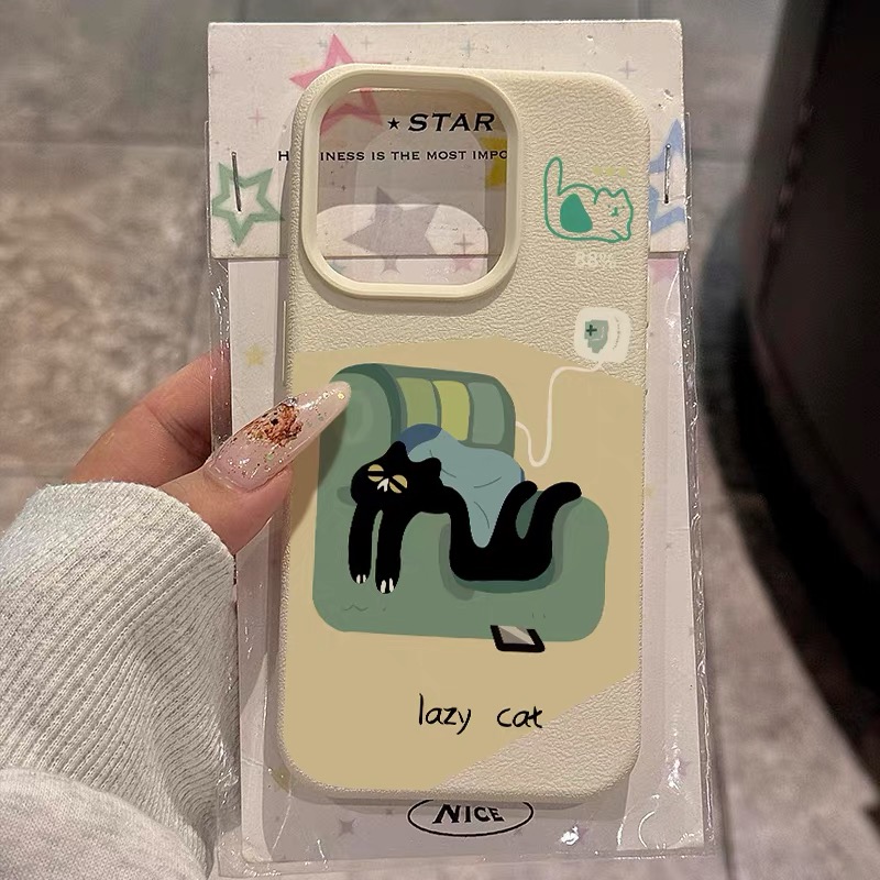 Ốp lưng mèo đen lười_O85 (Tất cả các dòng Iphone)