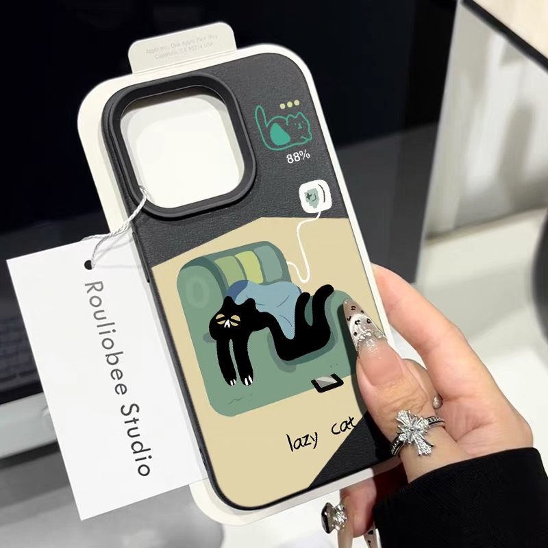 Ốp lưng mèo đen lười_O85 (Tất cả các dòng Iphone)