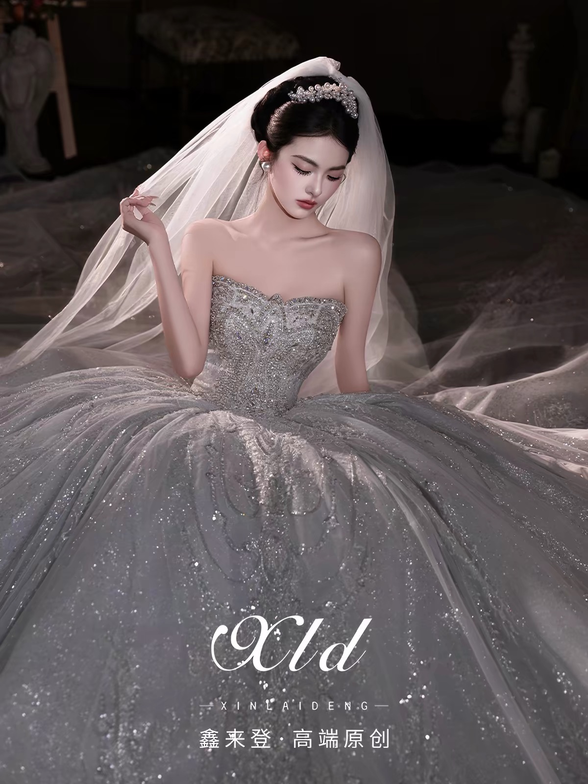 Váy cưới dạ hội công chúa đính đá ánh bạc_I132