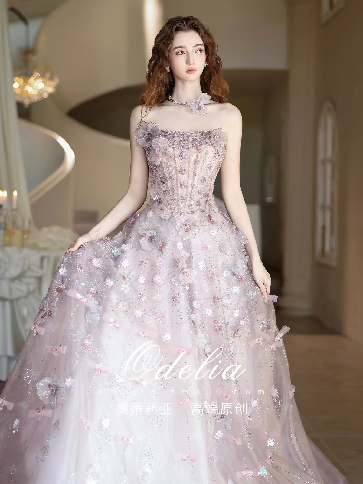 Váy dạ hội cúp ngực đính hoa dáng công chúa bồng bềnh_I146