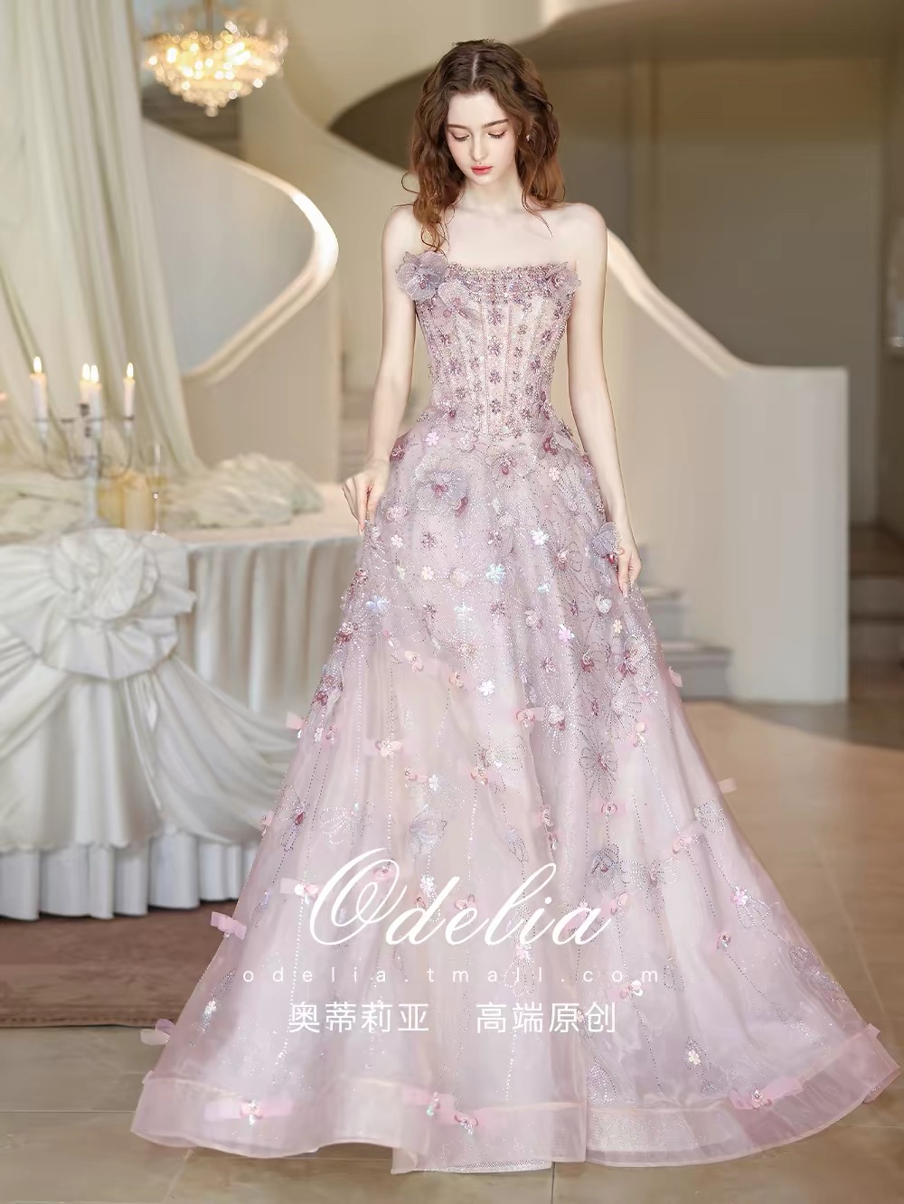 Váy dạ hội cúp ngực đính hoa dáng công chúa bồng bềnh_I146