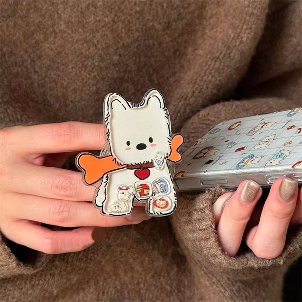 Ốp lưng cún trắng hoạt hình kèm giá đỡ_O138 (Iphone, Huawei, Honor, OPPO, Vivo, Xiaomi & Redmi)
