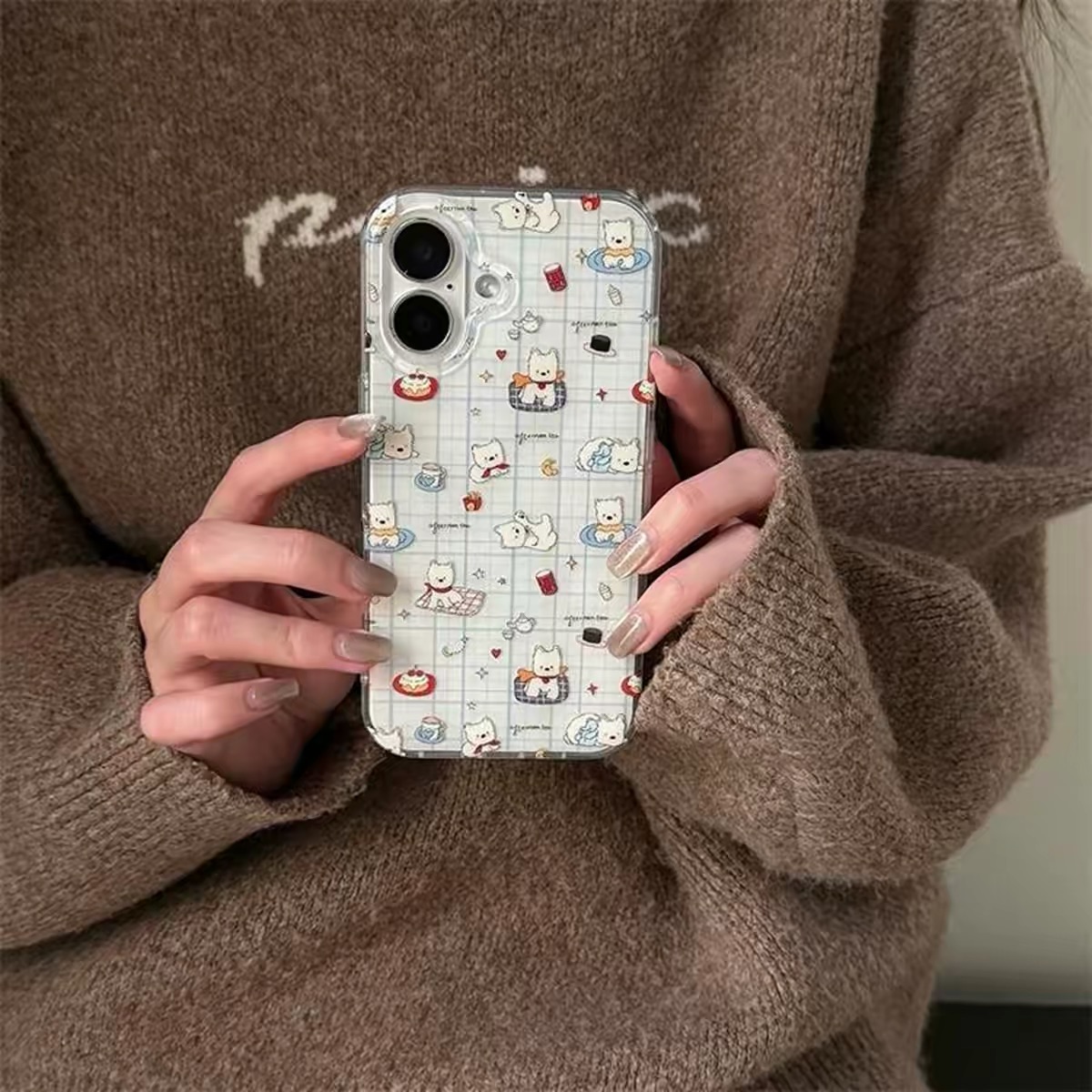 Ốp lưng cún trắng hoạt hình kèm giá đỡ_O138 (Iphone, Huawei, Honor, OPPO, Vivo, Xiaomi & Redmi)