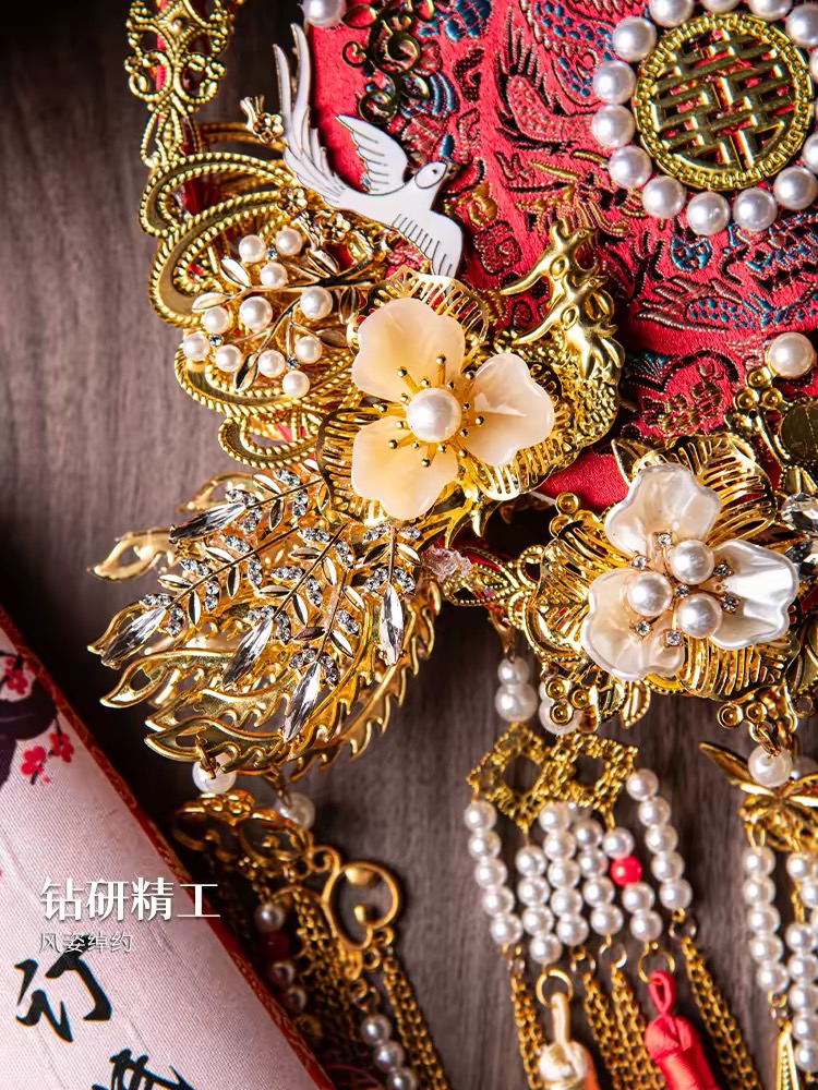 Quạt cưới cầm tay thêu hoa_X09